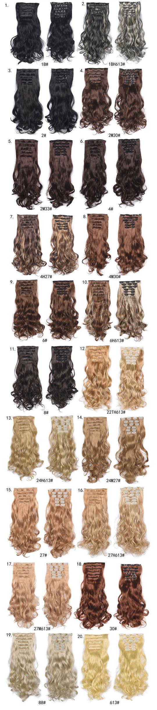 Long Curly Wavy Hair 16 Clip In Hair Extension - MOQ - 10 Sets