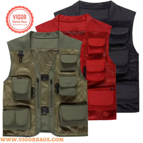 Comfort vest Safari Fishing Travel Photo Cargo Vest Jacket Multi Pockets - MOQ 10 Pcs