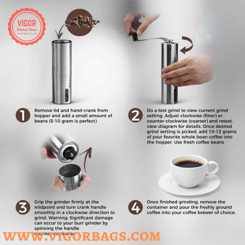 Portable Hand Coffee Bean Grinder Adjustable Knob Settings