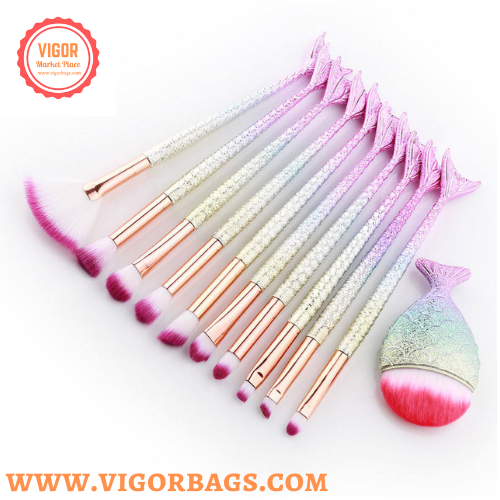 Candy Color Makeup Brushes Tool Set & Cosmetic Concealer Fish Tail Make Up Brushes Tools Combo Pack - MOQ 10 Pcs