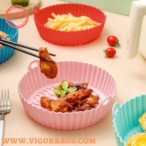 Silicone Non Stick Round Basket with Handles & 8 inch Basket Silicone Mat With Handle Combo Pack