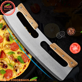 Pizza Cutter Rocker with Wooden Handles & Japanese Whetstone Knife Combo Pack - MOQ 10 PCS