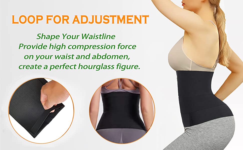 Waist Trainer with Loop Design, Tightness Adjustable & Non-Slip, Plus Size, Invisible & Flexible for Stomach, Lower Belly Fat, Post Partum Black