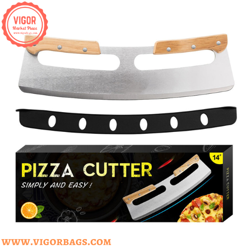 Pizza Cutter Rocker with Wooden Handles & Japanese Whetstone Knife Combo Pack - MOQ 10 PCS