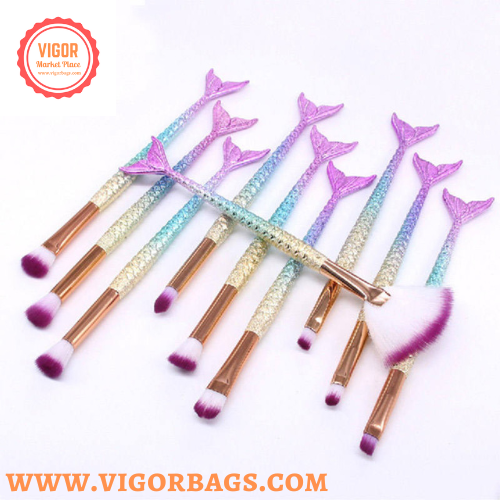 Candy Color Makeup Brushes Tool Set & Cosmetic Concealer Fish Tail Make Up Brushes Tools Combo Pack - MOQ 10 Pcs