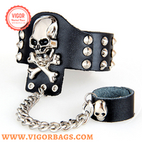 Rock ring conjoined ghost head leather bracelet Dance show accessories