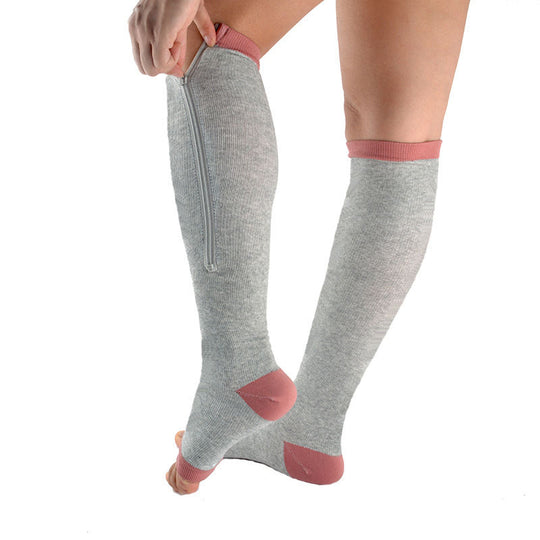 Premium Quality Zipper Compression Socks Calf Knee High Open Toe Support