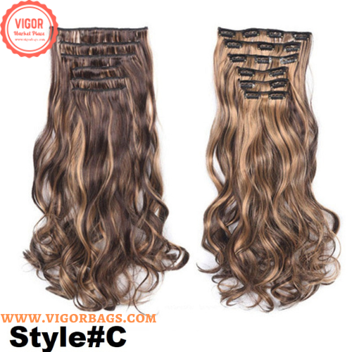 Long Straight Ponytail Hair Synthetic Extensions & Long Curly Wavy Hair 16 Clip Combo Pack - MOQ 10 Pcs