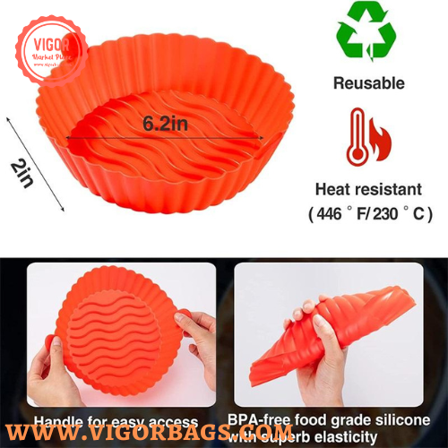 Silicone Non Stick Round Basket with Handles & 8 inch Basket Silicone Mat With Handle Combo Pack