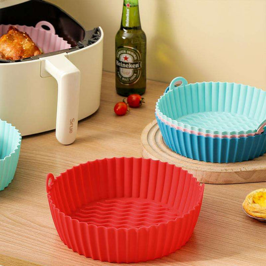 Large Reusable Air Fryer Silicone Non Stick Round Basket with Handles - MOQ 10 pcs