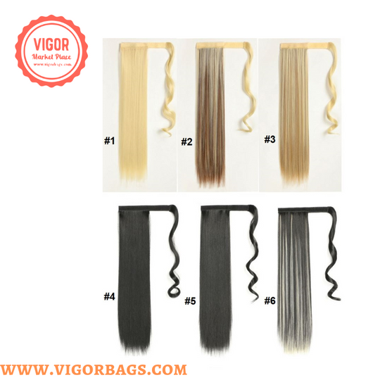 Long Straight Ponytail Hair Synthetic Extensions & Long Curly Wavy Hair 16 Clip Combo Pack