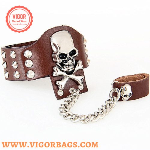 Rock ring conjoined ghost head leather bracelet Dance show accessories