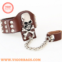 Rock ring conjoined ghost head leather bracelet Dance show accessories - MOQ 10 Pcs