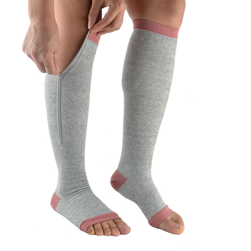 Premium Quality Zipper Compression Socks Calf Knee High Open Toe Support