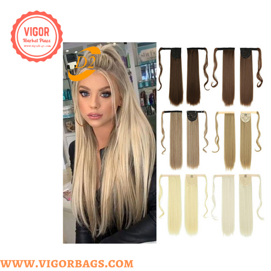 Long Straight Ponytail Hair Synthetic Extensions Heat Resistant - MOQ 10 pcs