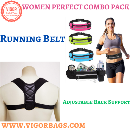 Running Belt for Women and Men & Men Women Adjustable Shoulders Back Support Posture Corrector Combo - MOQ 10 Pcs