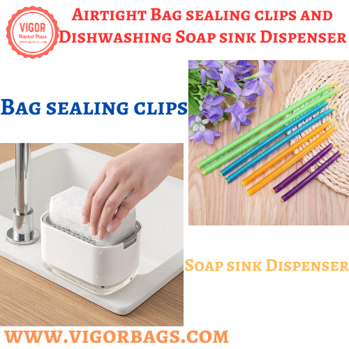 Airtight Bag sealing clips and Dishwashing Soap sink Dispenser