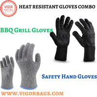 Protection Cut Safety Work Hand Gloves & Oven BBQ Grill Gloves 932°F Heat Resistant Gloves Combo Pack