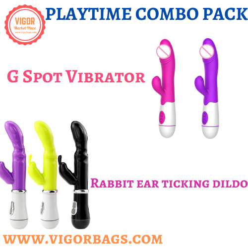 Rabbit ear ticking dildo & Silicone Rabbit Vibrator G Spot 10 Modes Combo - MOQ 10 Pcs