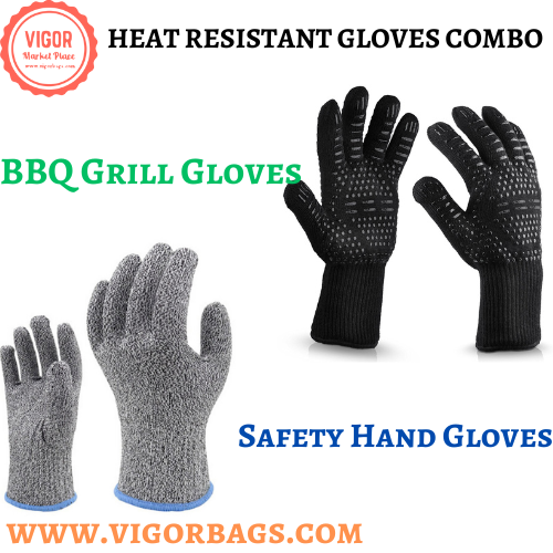 Protection Cut Safety Work Hand Gloves & Oven BBQ Grill Gloves 932°F Heat Resistant Gloves Combo Pack(10 Pack)