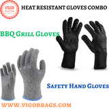 Protection Cut Safety Work Hand Gloves & Oven BBQ Grill Gloves 932°F Heat Resistant Gloves Combo Pack - MOQ 10 Pcs