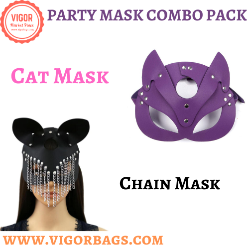 Upscale Cat Mask Costume Bunny Fox & Chain Leather Mask Party Masquerade Costume Combo Pack - MOQ 10 Pcs