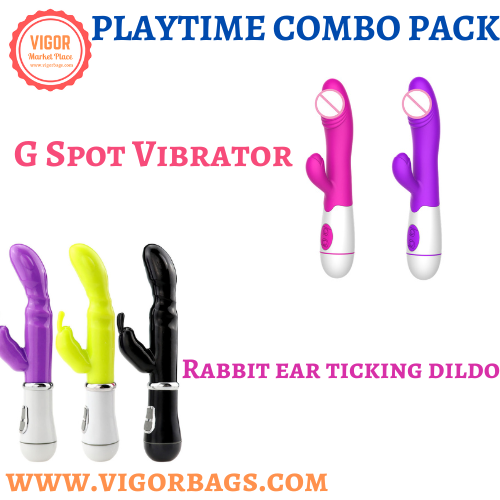 Rabbit ear ticking dildo & Silicone Rabbit Vibrator G Spot 10 Modes Combo