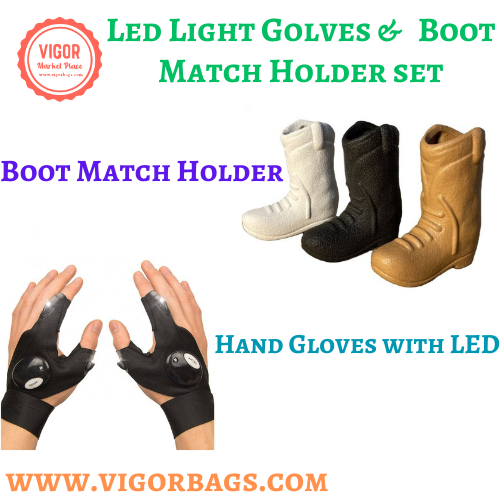 Led Light Golves & Cute Cowboy Boot Match Holder Gift Combo set