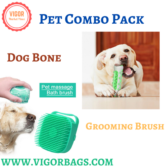 Dog Squeaky Bone Stick Toy Chew Toothbrush & Grooming Brush - MOQ 10 Pcs