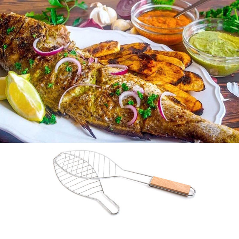 Fish Grill Basket with Rosewood Handle - MOQ 5 Pcs