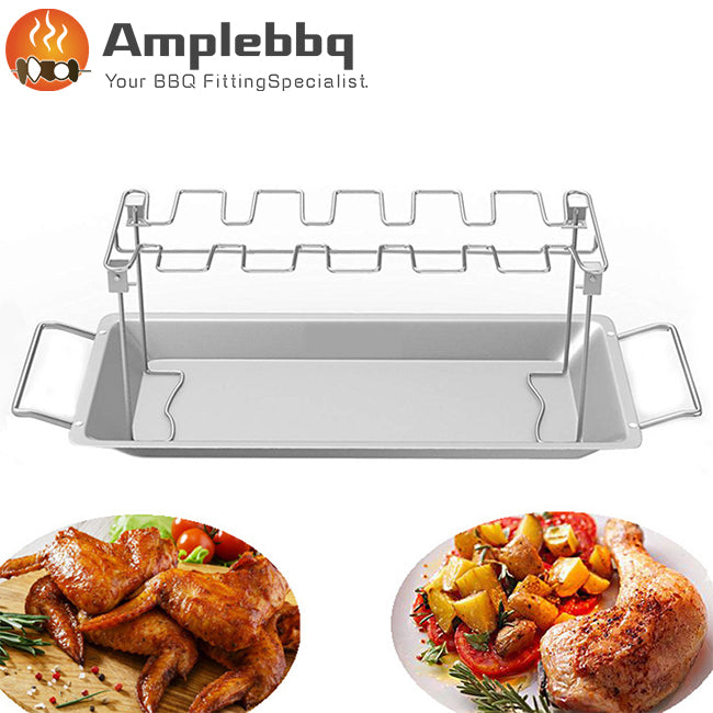 BBQ Chicken Drumsticks Rack Stainless Steel Roaster Stand with Drip Pa ...