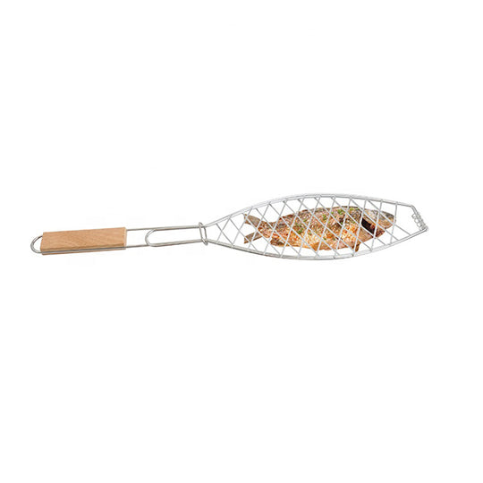 Fish Grill Basket with Rosewood Handle - MOQ 5 Pcs