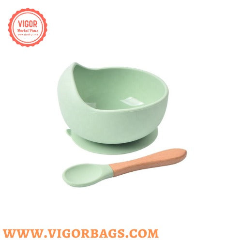 Silicone Bowl Set with Spoon Microwave and Dishwasher Safe Suction Plate(Bulk 3 Sets)