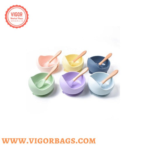 Silicone Bowl Set with Spoon Microwave and Dishwasher Safe Suction Plate(Bulk 3 Sets)