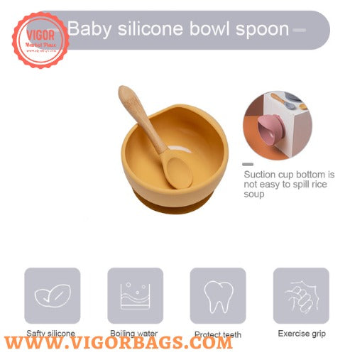 Silicone Bowl Set with Spoon Microwave and Dishwasher Safe Suction Plate(Bulk 3 Sets)